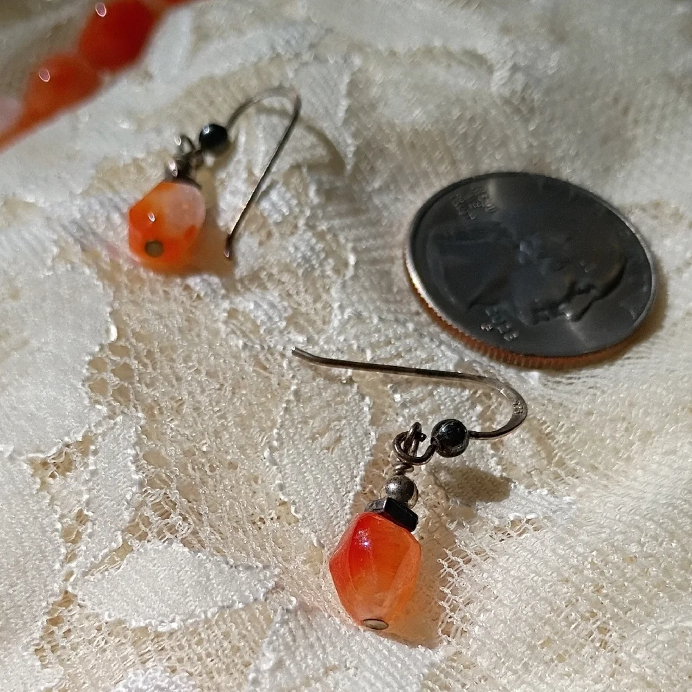 Elegant Orange Beaded Carnela Necklace and Earring Set